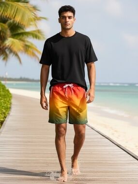 NWT LRG Men’s XL Sunset Gradient Board Shorts - Red/Green Ombre